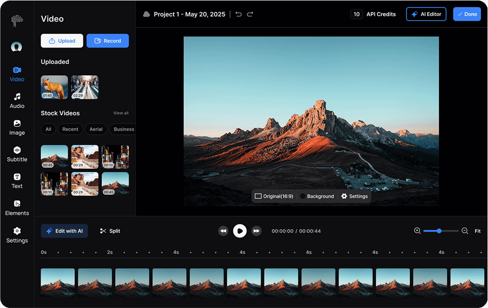 AI Video Editor Interface - Online Editing Platform