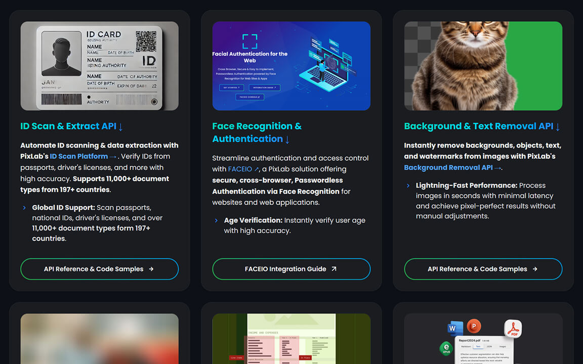 PixLab API endpoints documentation portal with comprehensive endpoint listings