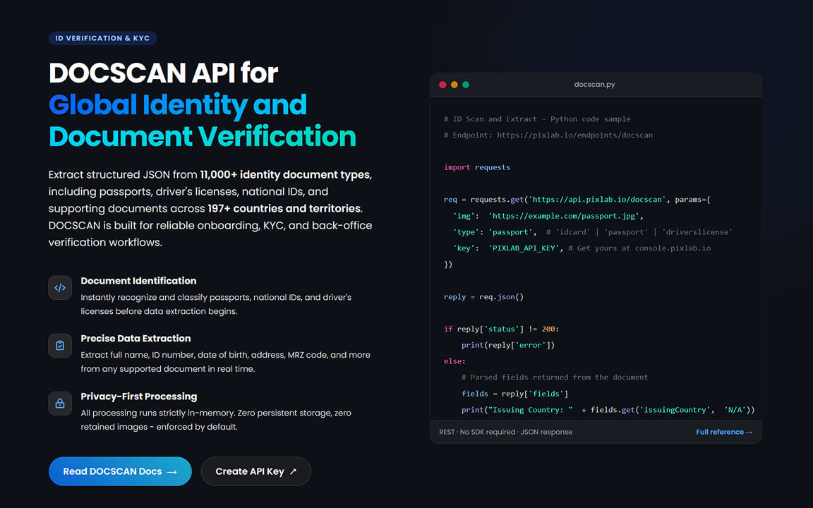 ID verification and KYC workflow using the DOCSCAN API