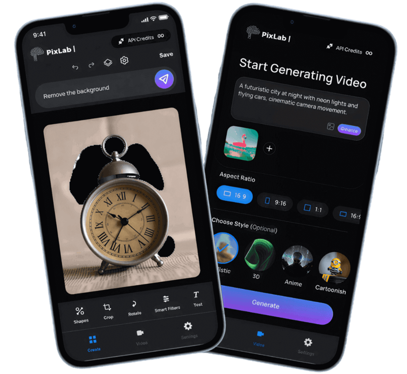 Illustration of PixLab iOS photo editor mobile app for prompt-based editing and content creation