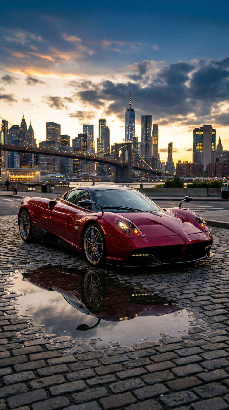 Same urban cityscape transformed with vibrant cyberpunk neon aesthetics, purple and blue holographic lighting effects