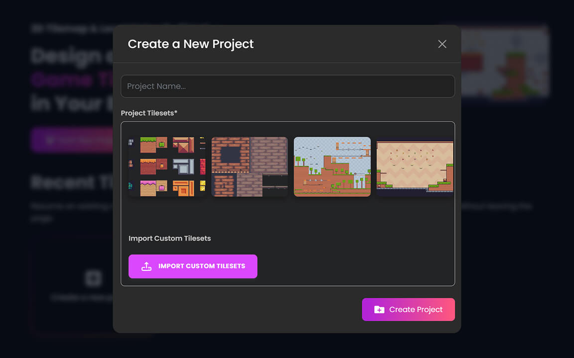 Custom tileset upload panel in the PixLab tilemap editor